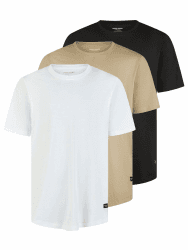 JACK & JONES Tshirt Herren lang geschnitten Set 100% Bio-Baumwolle Regular Fit JJENOA 3er Pack Rundhals Kurzarm Sommer Organic Basic Tee Shirt Schwarz Weiß Beige Grün Grau S M L XL XXL 3XL L Pack 1 (Black/White/Crockery) Angebot bei HelloDeals