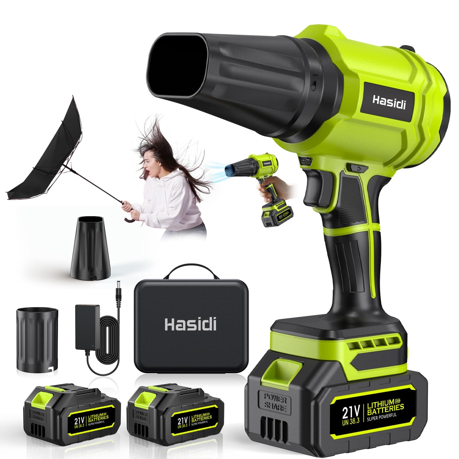 Akku-Laubbläser Kabellos - 900.000 U/min Leistungsstarkes Laubgebläse - Tragbares Luftgebläse mit 2 Akkus & Ladegerät - Leise Handgebläse für Garten, Auto, Terrasse & Outdoor, Grün Angebot bei HelloDeals