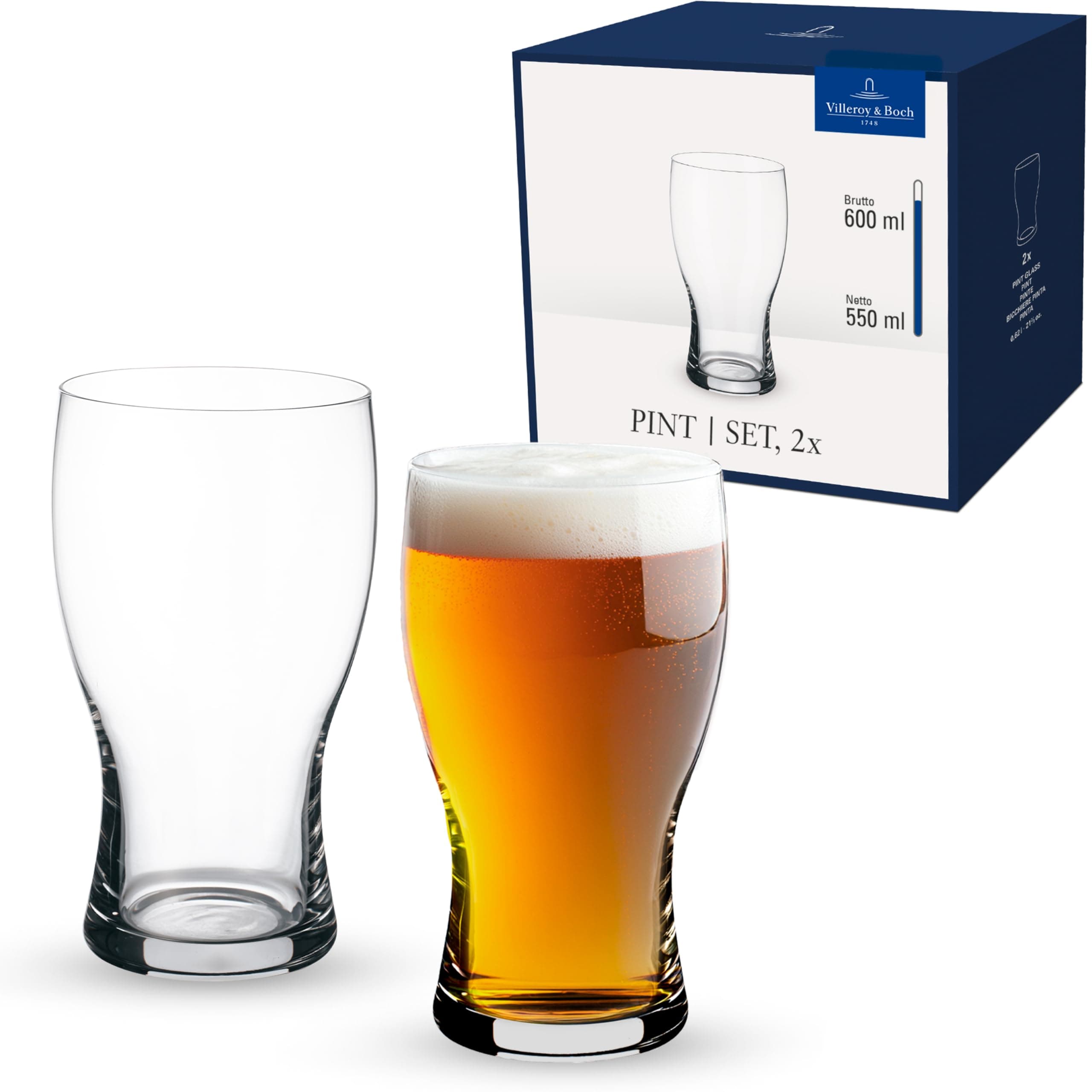 Villeroy & Boch Purismo Beer Pint, 2er-Set, 650 ml, Kristallglas, Klar | Kristallglas, Made in Germany, ideal für den täglichen Gebrauch und festliche Anlässe Angebot bei HelloDeals