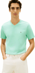 Tommy Hilfiger Herren T-Shirt Kurzarm Essential Tee mit V-Ausschnitt L Blue (Arctic Aqua) Angebot bei HelloDeals