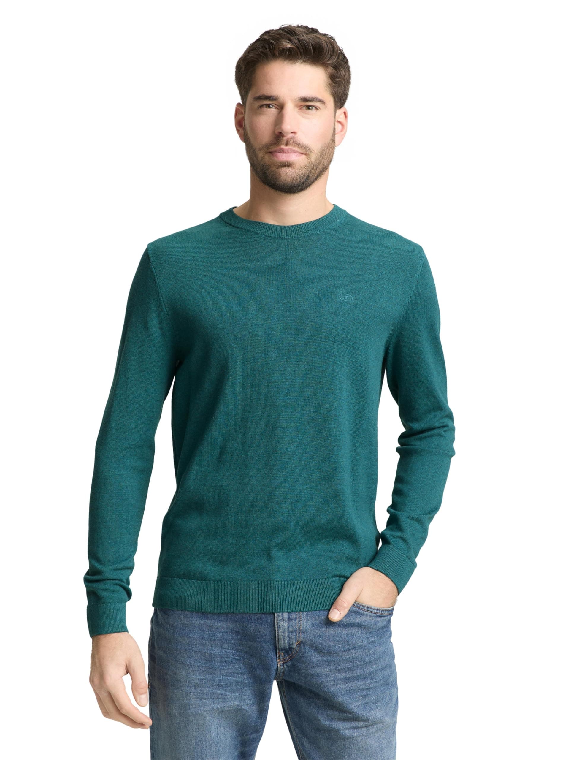 TOM TAILOR Herren Strickpullover mit Crewneck M 39271 - Classic Petrol Melangee Angebot bei HelloDeals