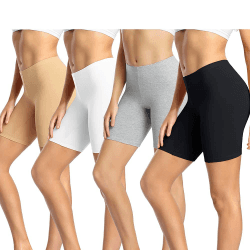 wirarpa Radlerhose Damen Kurz Baumwolle Boxershorts Damen | Unter Kleid, Unterhosen mit Bein, Anti Scheuern, Kurze Leggings Damen, Weicher Stoff, Kein Verrutschen, 4er Pack XXL Schwarz/Grau/Beige/Weiß Angebot bei HelloDeals