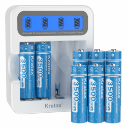 Kratax 1,5V AA Akku, 3500mWh Hohe Kapazität mit 1600 Langen Zyklen, 8 Stücke Wiederaufladbare Lithium AA Batterien mit 2-Stunden-Schnelllade LCD-Display Ladegerät 8 Stücke AA mit Ladegerät Angebot bei HelloDeals