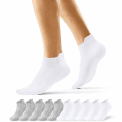 10 Paar Sneaker Socken Herren und Damen Baumwolle Kurze Laufsocken | Atmungsaktive Halbsocken und Low Socks mit Fersenlasche und Fußgewölbestütze; Anti Schweiß Socken für Sport und Alltag 47-50 Grau*5+Weiß*5 Angebot bei HelloDeals