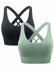 Damen Sport BH Starker Halt, Push-up Yoga BHS, ohne Bügel Sport Bra | Nahtloser Sport-Büstenhalter, Crossback Design, Abnehmbare Polster, Sport-BHs Ideal für Laufen, Joggen, Fitness M 2pcs-schwarz+algengrün Angebot bei HelloDeals