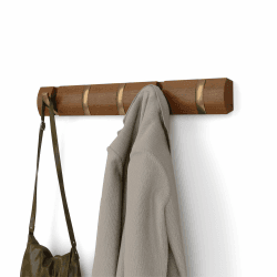 Umbra Flip 5 Garderobenhaken - Moderne, Schlichte und Platzsparende Garderobenleiste mit 5 Beweglichen Haken für Jacken, Mäntel, Schals, Handtaschen und Mehr, Helle Walnuss/Gold Walnuss/Gold 5 Haken Angebot bei HelloDeals
