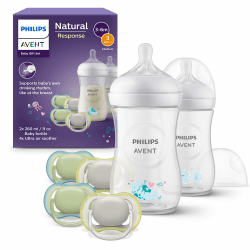 AVENT Natural Response Geschenkset für Babys: 2x Natural Response Flaschen 260 ml (ab 1 Monat), 4x ultra air Schnuller (0-6M) (Modell SCD837/13) Angebot bei HelloDeals
