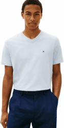 Tommy Hilfiger Herren T-Shirt Kurzarm Essential Tee mit V-Ausschnitt XL Blue (Breezy Blue) Angebot bei HelloDeals