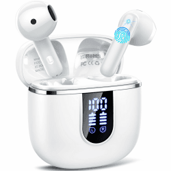 Bluetooth Kopfhörer 5.4, Kopfhörer Kabellos Bluetooth In Ear mit 6 ENC Noise Cancelling Mics, 40Std Stereo Ohrhörer mit LED Anzeige USB-C, IP7 Wasserdicht Kabellose Kopfhörer für Sport Arbeit, Weiß Angebot bei HelloDeals
