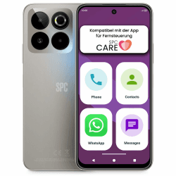 SPC Zeus 2 Elite - Senioren-Smartphone, einfacher Modus, 6,7", Silber | Kompatibel mit der SPC Care App: Steuerung/Ortung, 50MP Triple-Kamera, 128GB, Schnellladen, große Icons und NFC Angebot bei HelloDeals