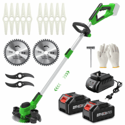 Rasentrimmer mit Akku, 2 in 1 Akku Rasentrimmer/Rasenkantenschneider | Freischneider Akku mit 3 Klingentypen, Motorsense Akku - Inkl. 2 X 21V 3.0Ah Batterie & Ladegerät für Rasen, Garten Grün Angebot bei HelloDeals