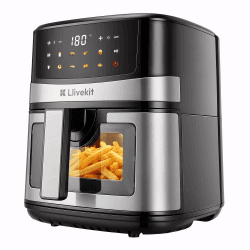 LLIVEKIT 7L Heißluftfritteuse XXL mit Farb-Touchscreen, 8 Kochprogramme | Airfryer 360° Heißluft Zirkulation-Upgrade, 95% weniger Fett, 70% Energieeinsparung, Sichtfenster + Innenbeleuchtung, Schwarz Schwarz Silber 7L Angebot bei HelloDeals