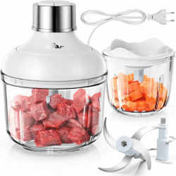 Bear 0.6L+2L Zerkleinerer Glas, 2 Geschwindigkeitsstufen, Häcksler mit 4-Edelstahlklingen und Fleischwolf, Glasbehälter Zerkleinerer für Fleisch,Babynahrung,Obst,Gemüse,Elektrisch Mini chopper Weiß Angebot bei HelloDeals