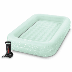 INTEX KidzTravel Luftbett für Kinder ab 3-6 Jahren (71×132×10 cm) – Kinder Reisebett aufbalsbar mit Umrandung inkl. Luftpumpe Gästebett Beistellbett, Mintgrün mit Sternenmotiv Modern Angebot bei HelloDeals