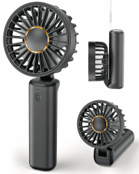 Tragbarer Handventilator, Mini-Schreibtischventilator, faltbar, 1800 mAh, 180 ° Ratotion, 3 Geschwindigkeiten, ultra-leise, bis zu 8 Stunden lange Nutzungszeit, kleiner persönlicher Tiefschwarz Angebot bei HelloDeals