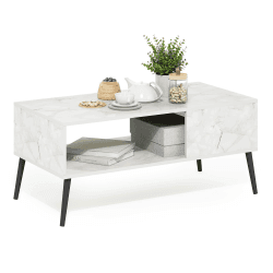 Furinno Claude Couchtisch im Mid-Century-Stil mit Holzbeinen, Marmorweiß Bernsteinkiefer/Schwarz 50.01 (D) x 100 (W) x 45.01 (H) cm Angebot bei HelloDeals