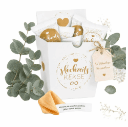 9er Box Hochzeits-Kekse | Glückskeks Hochzeiten als Hochzeitsdeko oder für die Candybar | frisch gebackene und vegane Idee für jeden Weddingplanner & made in Germany Angebot bei HelloDeals