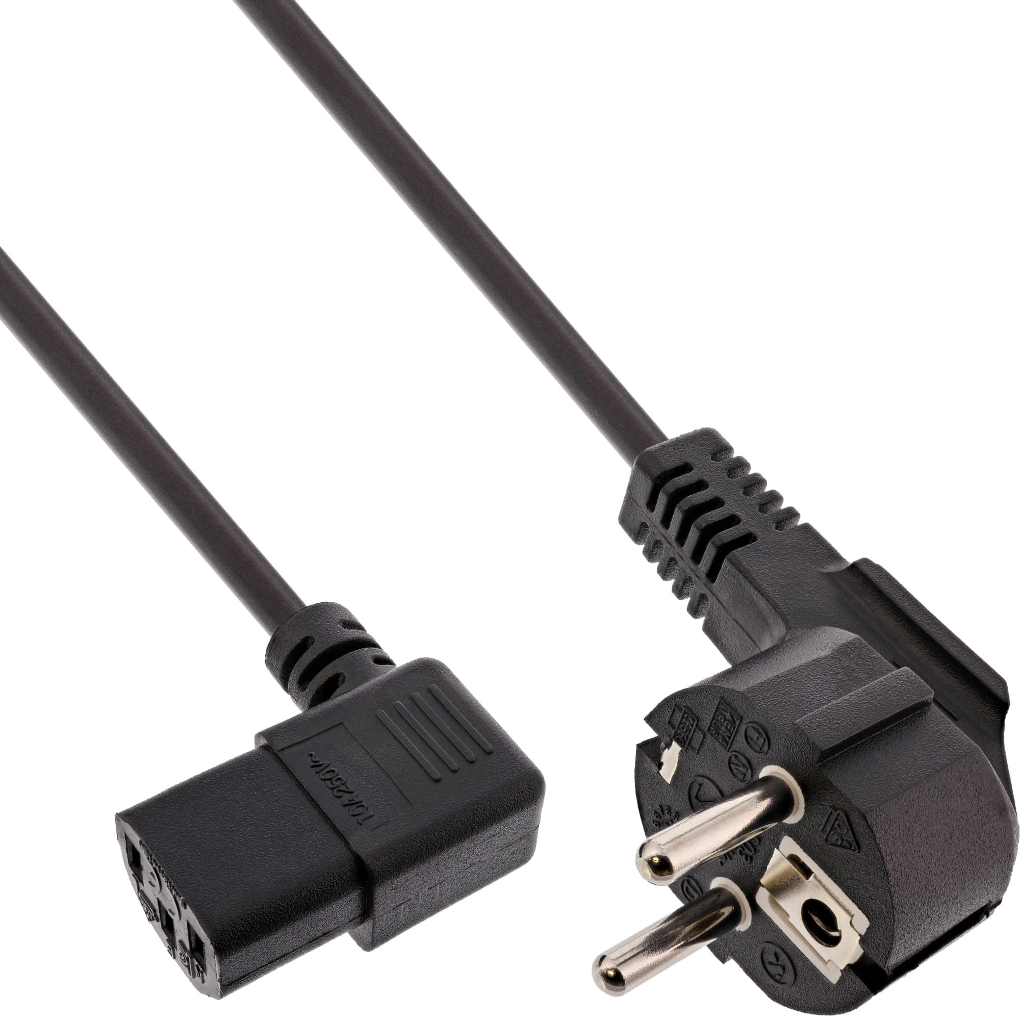 InLine 16752E Netzkabel, Schutzkontakt gewinkelt auf Kaltgerätestecker C13 links abgewinkelt, 5m, schwarz Angebot bei HelloDeals