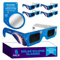 Sonnenfinsternis-Brillen 2026 (5er-Pack) – CE- & ISO-zertifizierte Schutzbrillen für die sichere Sonnenbeobachtung, inkl. Smartphone-Filter, Design: Blaue Sterne Angebot bei HelloDeals