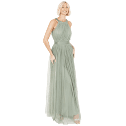 Ladies Maxi Dress for Women Halter Neck Long Sleeveless with Belt A Line Evening Gown Ball Prom Wedding Guest Bridesmaid 38 Forest Green Angebot bei HelloDeals