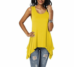 Dreamskull Damen Frauen T Shirts Oberteile Blusen Tops Tunika Tuniken Longshirt Lang Basic Rückenfrei Ärmellos Asymetrisch Baumwolle Sommer Alltag Casual Locker Lässig Stretch S-3XL Gelb S Angebot bei HelloDeals
