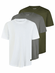 JACK & JONES Tshirt Herren lang geschnitten Set 100% Bio-Baumwolle Regular Fit JJENOA 3er Pack Rundhals Kurzarm Sommer Organic Basic Tee Shirt Schwarz Weiß Beige Grün Grau S M L XL XXL 3XL S Pack 2 (White/Castlerock/Forest Night) Angebot bei HelloDeals