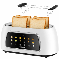 Steinborg® Automatik Toaster mit Brötchenaufsatz 4 Scheiben Automatische Liftfunktion ohne Hebel - Langschlitztoaster Toastautomat Digitales Display Brotzentrierung Restzeitanzeige (Weiß) Angebot bei HelloDeals