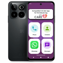 SPC Zeus 2 Elite - Senioren-Smartphone, einfacher Modus, 6,7", Schwarz | Kompatibel mit der SPC Care App: Steuerung/Ortung, 50MP Triple-Kamera, 128GB, Schnellladen, große Icons und NFC Angebot bei HelloDeals