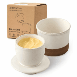HOME DECOR Butterdose Keramik, Butterglocke mit Deckel, Französische Butterdose für Frische und Streichfähige Butter - Latte | Wasserversiegelte Frischhaltung, kein Auftauen erforderlich, spülmaschinenfest, 170 g/180 ml Fassungsvermögen Angebot bei HelloDeals