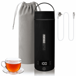Reise Wasserkocher Klein Elektrische, 300W Tragbarer Wasserkocher Mini Wassertasse Edelstahl 316, Heizung Automatisch Abschalten,mit Umkehrbarem Deckel für Tee (Schwarz, 400ML) Angebot bei HelloDeals