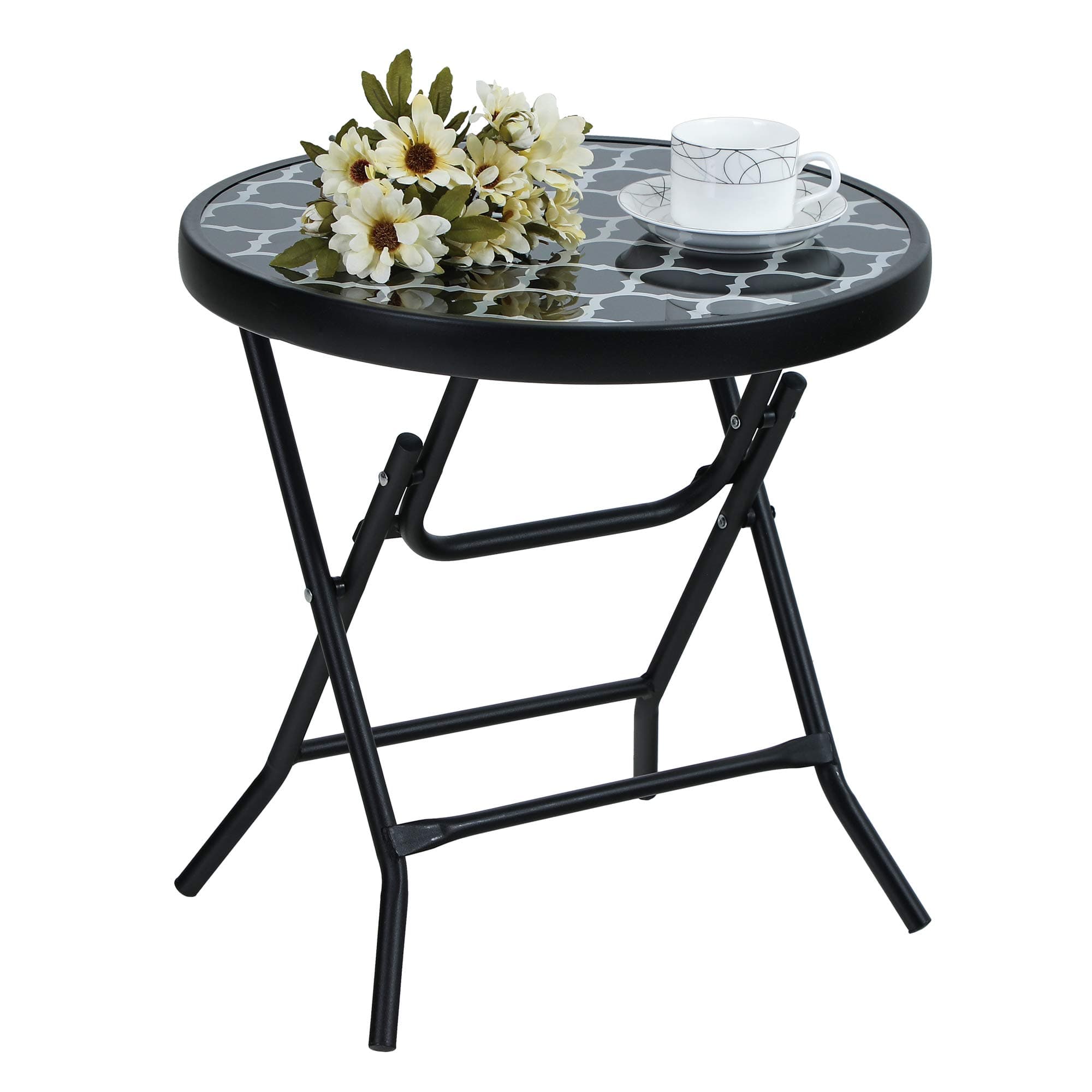 PHI VILLA Beistelltisch Outdoor Gartentisch Klein Klappbar Balkontisch | Balkontisch Klein, Beistelltisch Outdoor Wetterfest, Kleiner Gartentisch und Balkontisch Schwarze Muster Angebot bei HelloDeals