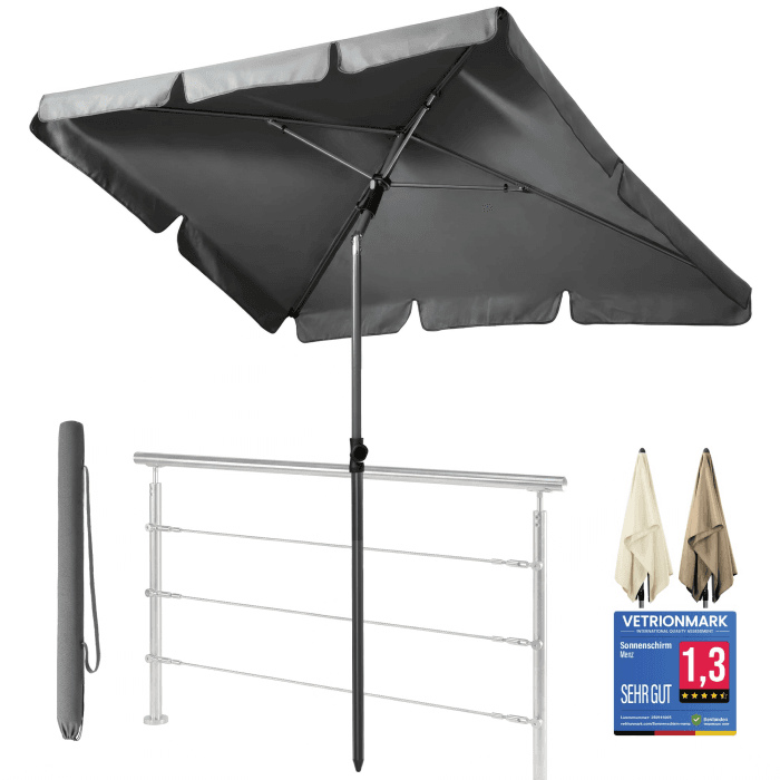 4smile Sonnenschirm Balkon 200 × 125 cm, Anthrazit | Sonnenschirm rechteckig mit UPF 50+, 45° knickbar & höhenverstellbar, Balkonschirm inkl. Sonnenschirmhülle Balkon 200x125 Basis Anthrazit Angebot bei HelloDeals