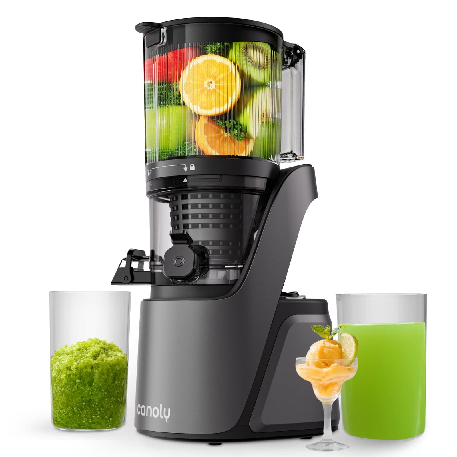 Entsafter Slow Juicer mit 154 mm Großer Einfüllschacht Grau | Vielseitig für Saft, Sorbet & Nussmilch, 2,68 L Fassungsvermögen Kaltpress-Saftpresse mit AC-Motor, Selbstschneid-System Angebot bei HelloDeals