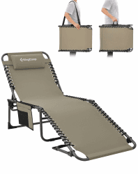 KingCamp Sonnenliege Klappbar 5-Position-Verstellbare, bis 180 kg, Beige | Gartenliege Klappbar, mit Kopfstütze & Seitentasche, Sonnenliege Wetterfest, Strandliege für Garten Terrasse Pool Camping Basic Beige 1 Stück Angebot bei HelloDeals