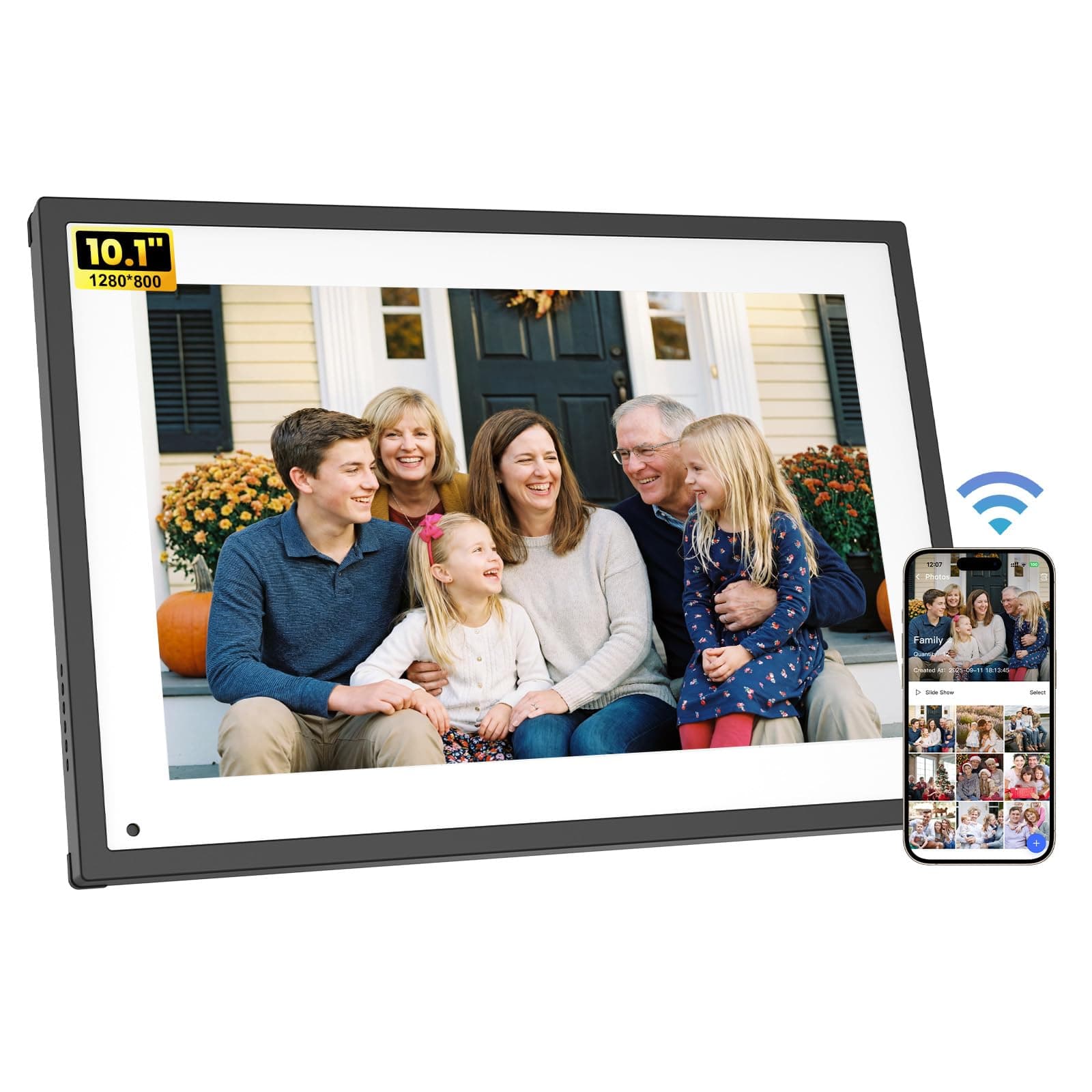 Digitaler Bilderrahmen WLAN 10,1 Zoll Multifunktional Smart Fotorahmen Touchscreen HD 1280 * 800 IPS mit APP, 32GB Speicher, Digitaler Kalender Weiß Angebot bei HelloDeals