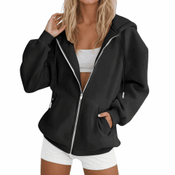 Hoodie Damen Sweatjacke - Kapuzenjacke Herbst Winter Lang Sweatshirt Kapuzenpullover Mit Kapuze Reißverschluss Mantel Oversize Freizeit Sport Langarmshirt Pullover Mode Y2K Hoody Retro Oberteil,S-3XL 01 Schwarz M Angebot bei HelloDeals
