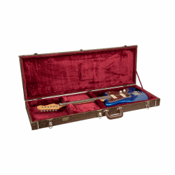 Crossrock Designer Serie - Holzkoffer für Jazzmaster/Jaguar Stil Elektrogitarren - Sicherheitsschloss, Metallfüße, Lagerraum - Blühend Braun (CRW530JMBQ) Angebot bei HelloDeals