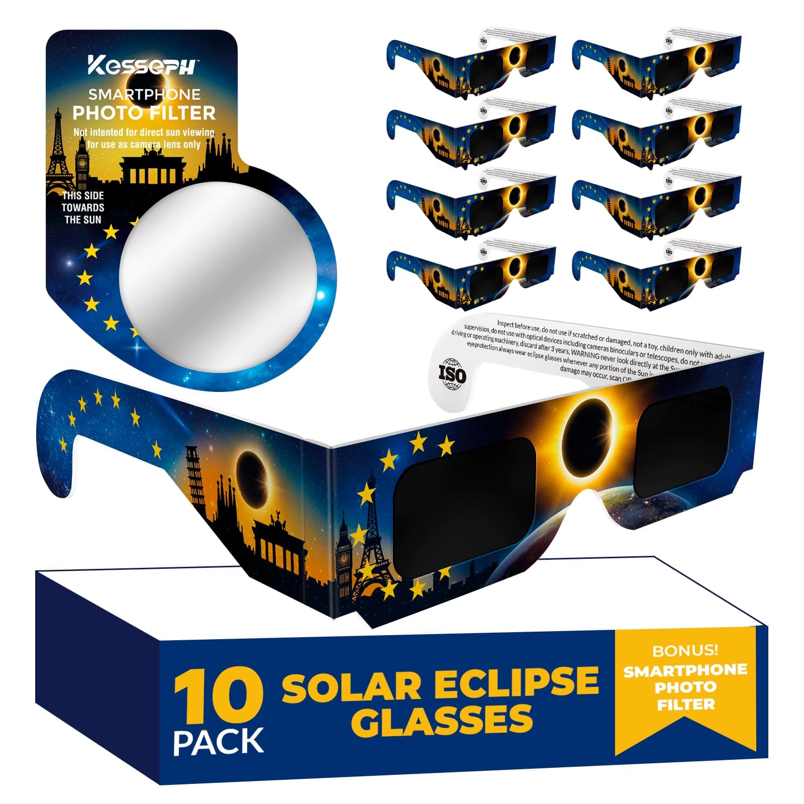 Sonnenfinsternis-Brillen 2026 (10er-Pack) – CE- & ISO-zertifizierte Schutzbrillen für die sichere Sonnenbeobachtung, inkl. Smartphone-Filter, Design: Flagge Angebot bei HelloDeals