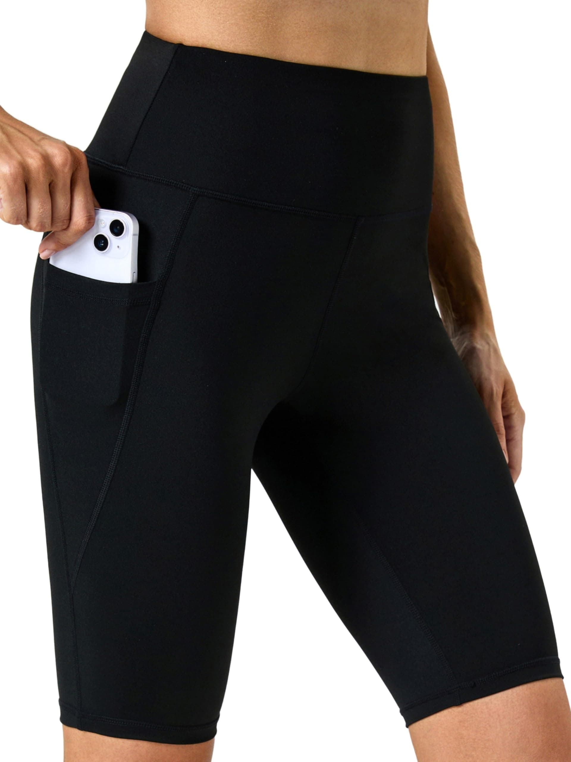 Kurze Leggings Damen mit Tasche - High Waist Radlerhose Sporthose Laufhose Sport Yoga Shorts für Sommer L-XL A-schwarz Angebot bei HelloDeals