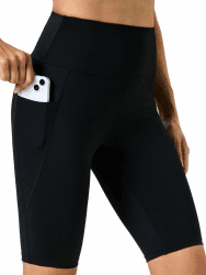 Kurze Leggings Damen mit Tasche - High Waist Radlerhose Sporthose Laufhose Sport Yoga Shorts für Sommer L-XL A-schwarz Angebot bei HelloDeals