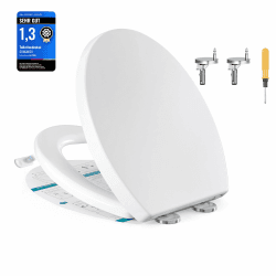 SONGMICS Toilettendeckel, O-Form, WC-Sitz mit Absenkautomatik, Griff, Toilettensitz abnehmbar, Klodeckel einfache Montage, WC-Deckel PP-Kunststoff, bis 300 kg belastbar, weiß BTL001WZ01 Angebot bei HelloDeals