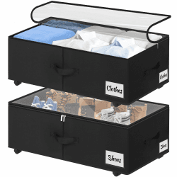 Unterbettkommode mit Rollen 360°Drehung, 2 Stück XXL 75L Unterbett Aufbewahrungsbox mit Transparentem Deckel, Schnelle Montage Bettkasten Aufbewahrung für Bettdecken Kleidung, Schuhe & Decken,Schwarz Schwarz 24 cm – Ohne Rahmen Angebot bei HelloDeals
