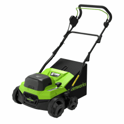 Greenworks 48V (24V x2) Brushless Vertikutierer & Rasenlüfter 2-in-1, 38 cm Arbeitsbreite, 5-Fach Höhenverstellung, 45L Fangkorb, Klappbarer Griff, Akku Gartenwerkzeug ohne Akku, Modell GD2X24SC38II Angebot bei HelloDeals