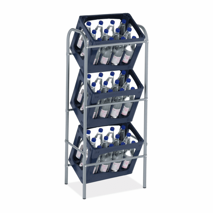 Relaxdays Getränkekistenregal, HxBxT 116 x 50 x 32 cm, Getränkekistenständer für 3 Kisten, Stahl, Bierkistenregal, grau Angebot bei HelloDeals