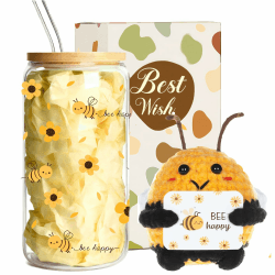 Positive Biene Geschenke für Frauen,Trinkgläser Geschenkset mit Bienen | Bee Happy Geschenkset,Spirituelle Mutmacher Geschenke mit Postive Kartoffel,Glücksbringer Geburtstag für Freundin,Kollegin Bee Happy Set Angebot bei HelloDeals