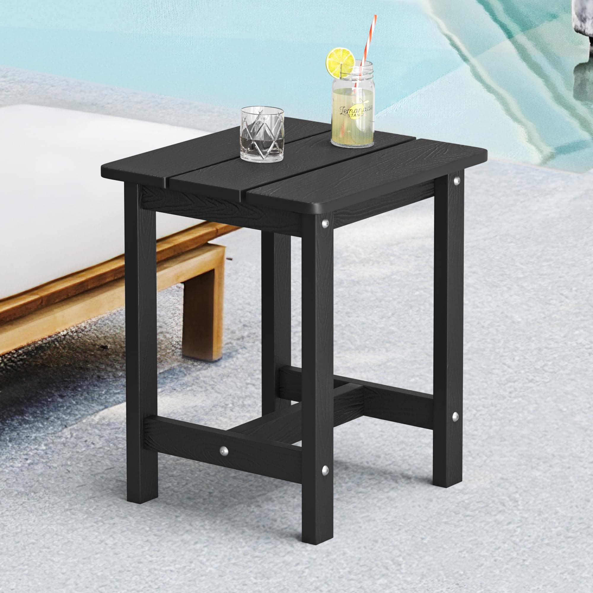 LUE BONA Beistelltisch Outdoor Wetterfest,Beistelltisch Garten Balkon aus HDPS,Robuster Abstelltisch mit Holzoptik,Kleiner Couchtisch für Garten,Terrasse Camping,31 x 41 x 43 cm,Schwarz Angebot bei HelloDeals