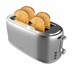Cecotec Toaster 4 Scheiben Toast&Taste 1600 Retro Double Inox, 1630 W, 2 Breite und Lange Schlitze von 3,8 cm, Edelstahl, Obere Roste, Regulierbare Leistung, Krümelschublade Retro - 4 Scheiben Inox Angebot bei HelloDeals