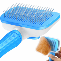 ACE2ACE Hundebürste Katzenbürste für Langhaar und Kurzhaar | Entfernen Lose Haustierhaare und Unterwolle, Selbstreinigende Fellbürste mit Ein-Knopf-Funktion, Blau Angebot bei HelloDeals