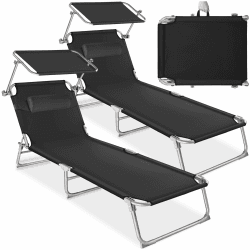 tectake 2er Set Sonnenliege - leicht und klappbar, leichte Liege für Camping und Garten, Perfekter Liegestuhl mit Dach, transportable und zusammenklappbar mit Griff Schwarz | Nr. 403416 Angebot bei HelloDeals