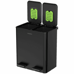 EverGrove 30-Liter-Mülltrennsystem, 2 x 15 L | Gehäuse, Deckel und Pedale aus Edelstahl; zwei PP-Inneneimer, sanft schließende Deckel und ein eingesetzter Geruchsfilter. Mattschwarz Angebot bei HelloDeals